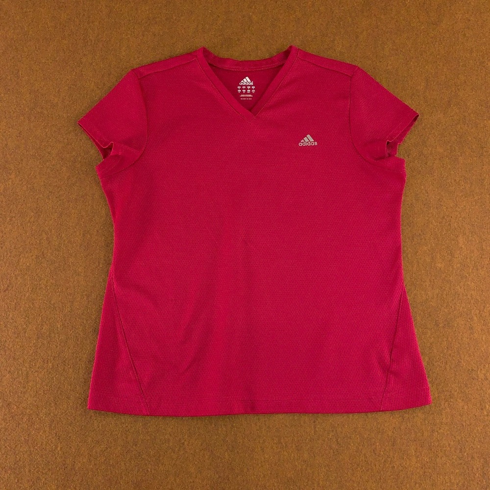 Adidas Womens Size‎ Large Deep Pink Short Sleeve V Neck Climalite Athletic Tee